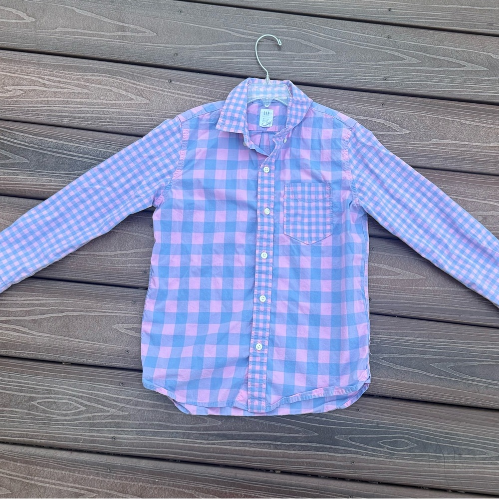 Boy’s  Kids Pink and Blue Checkered Dress Shirt size medium